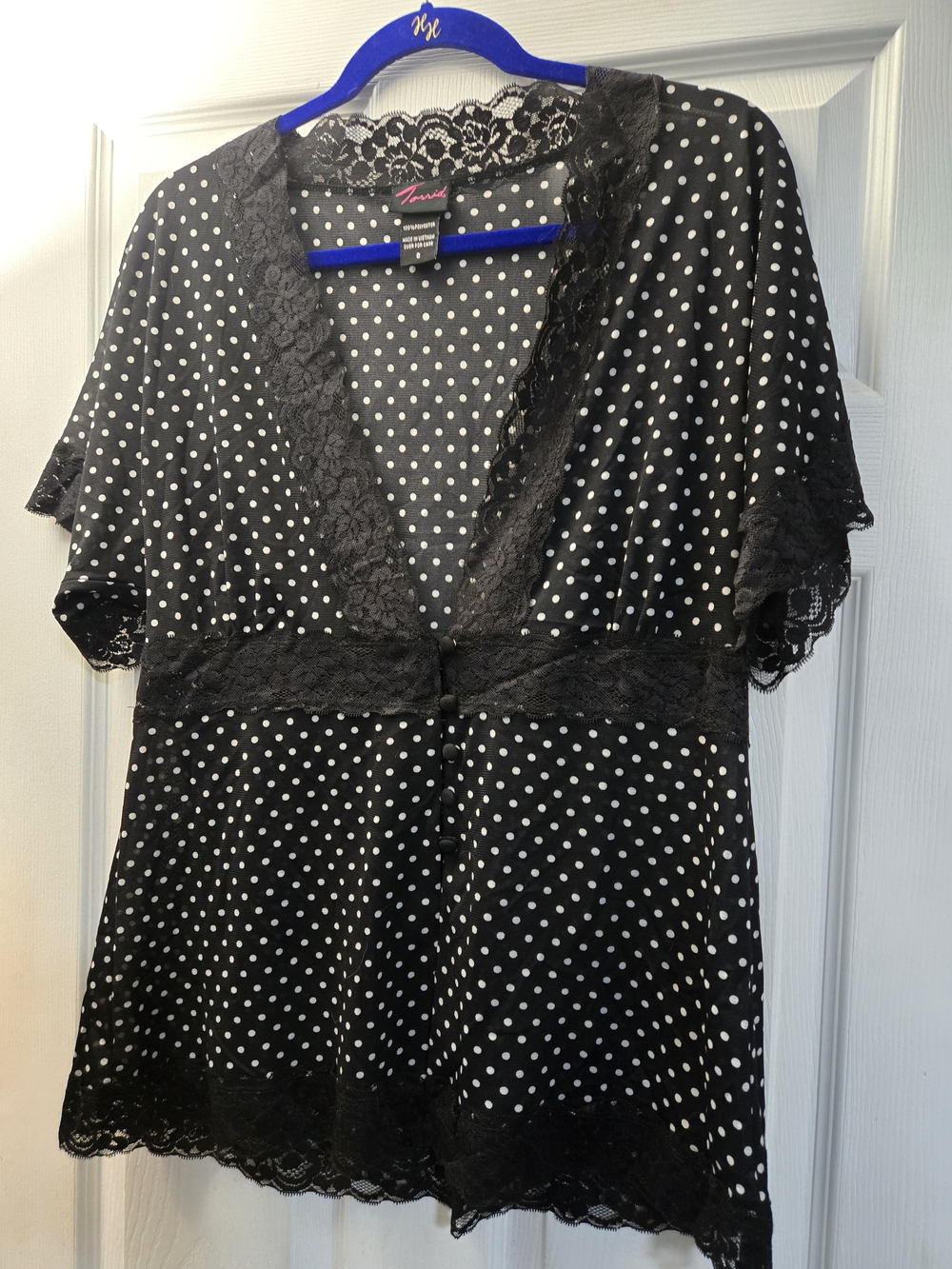 NWOT Torrid Vintage Black Polka Dot & Lace Lightweight Tunic